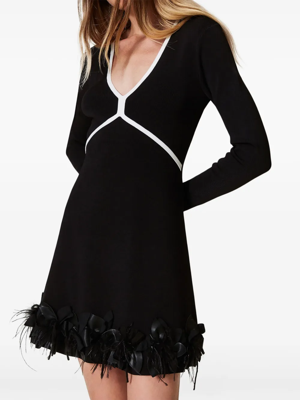 TWINSET feather-detailing mini dress - Zwart