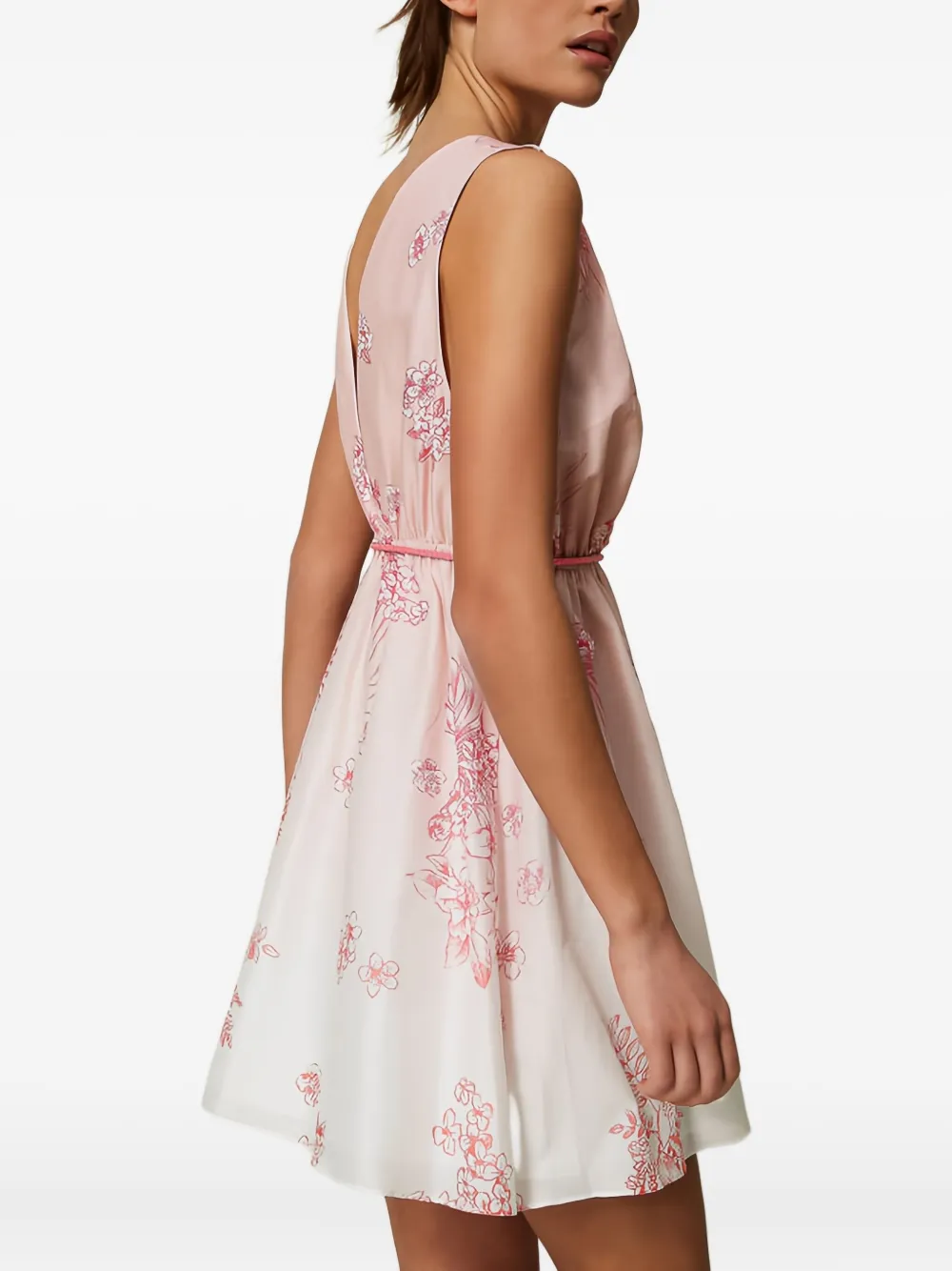 Twinset Floral-print Wrap Mini Dress In Pink