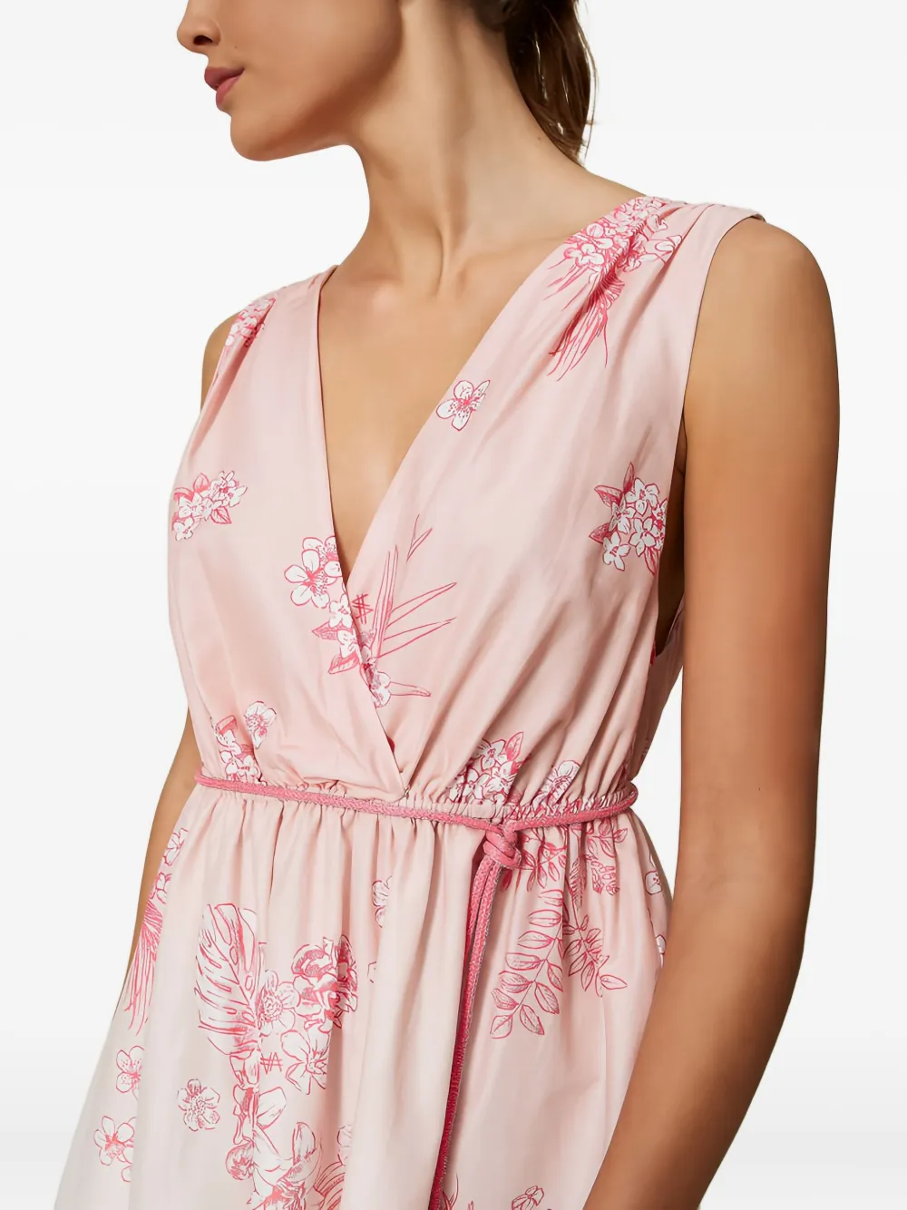 Twinset Floral-print Wrap Mini Dress In Pink