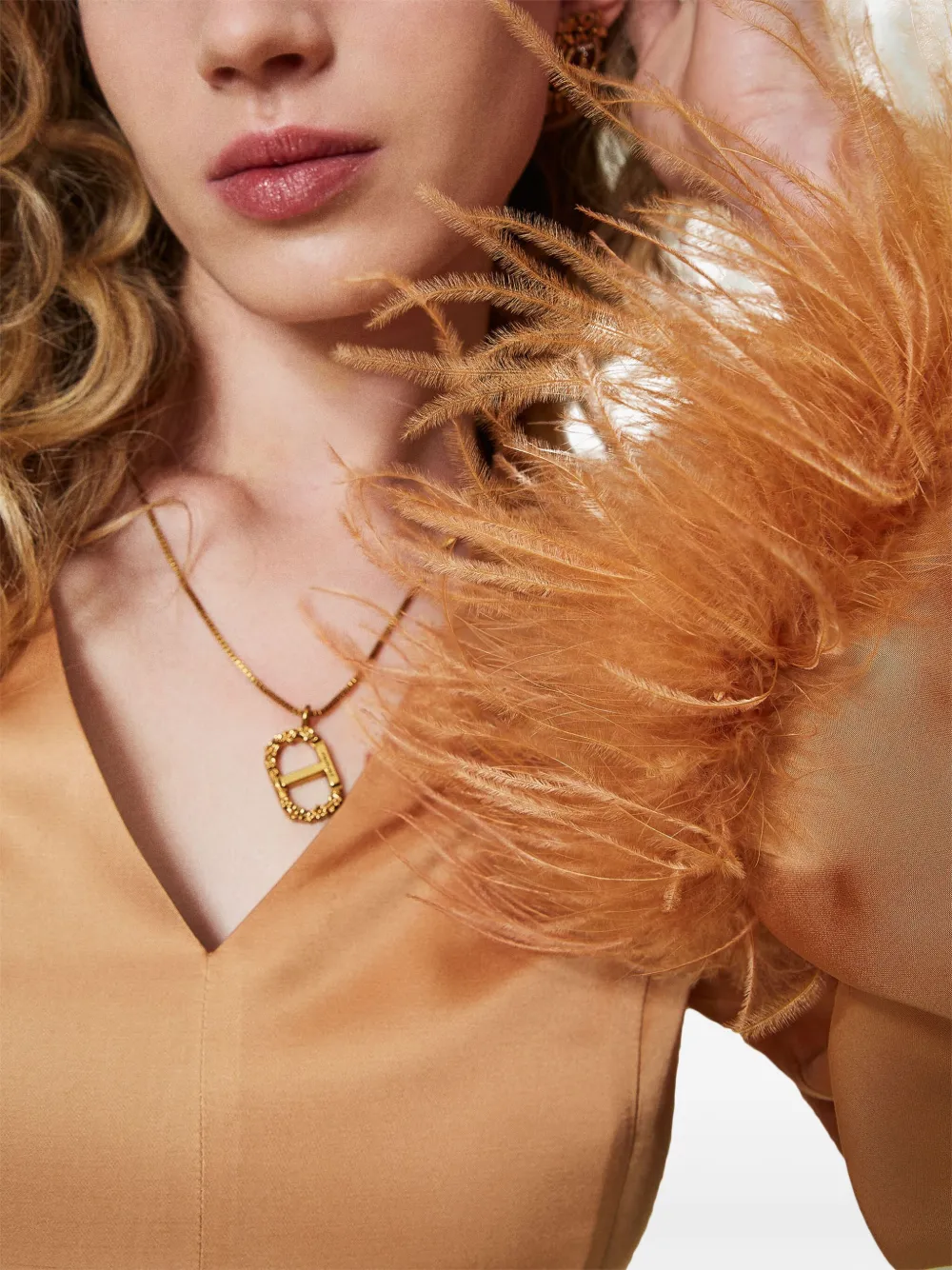 TWINSET Jurk met veren Oranje