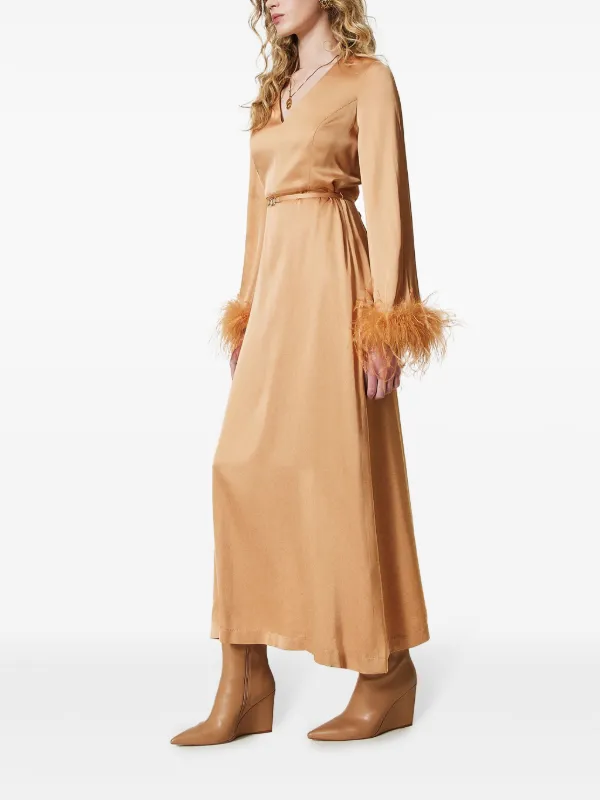 TWINSET Abito Lungo Con Dettaglio Di Piume Arancione FARFETCH IT