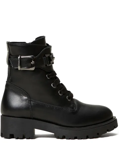 TWINSET Kids Coturno de couro com tira no tornozelo