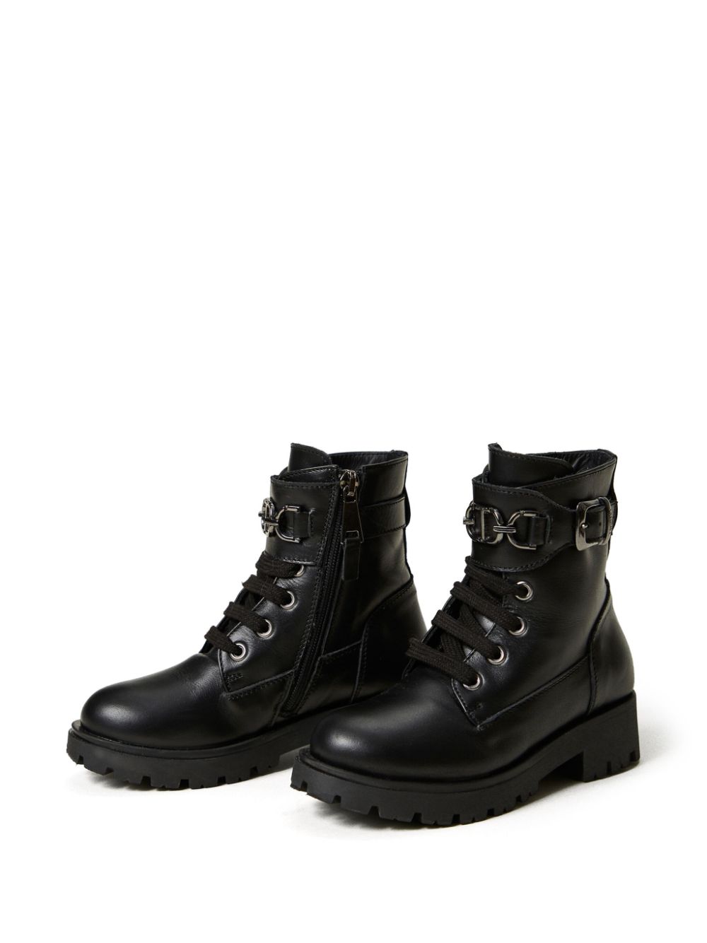 TWINSET Kids Leren combat boots met enkelbandje Zwart