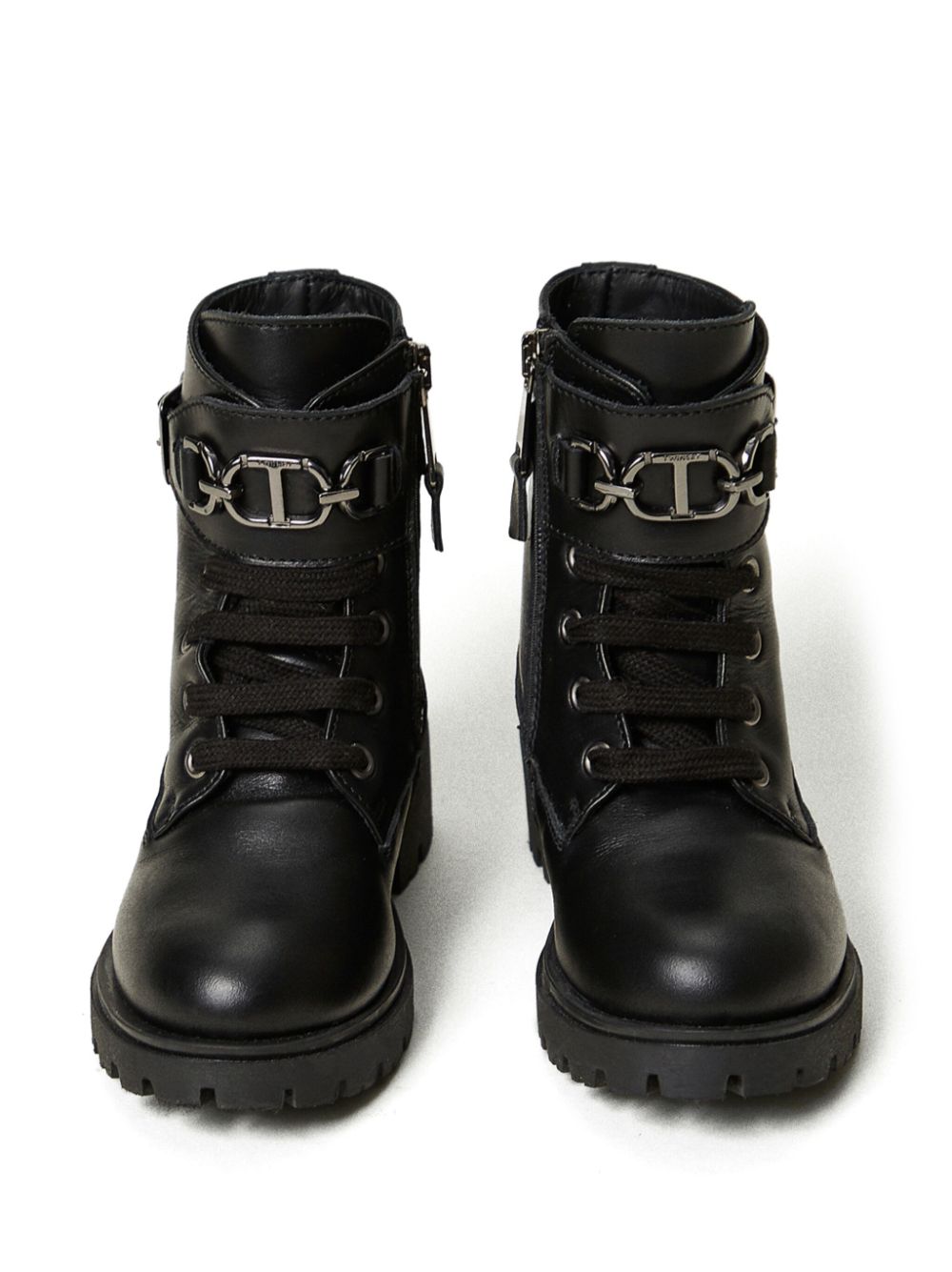 TWINSET Kids Leren combat boots met enkelbandje Zwart