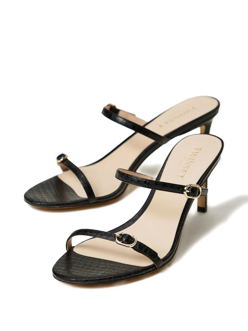 TWINSET 70mm buckled embossed heeled sandals Zwart