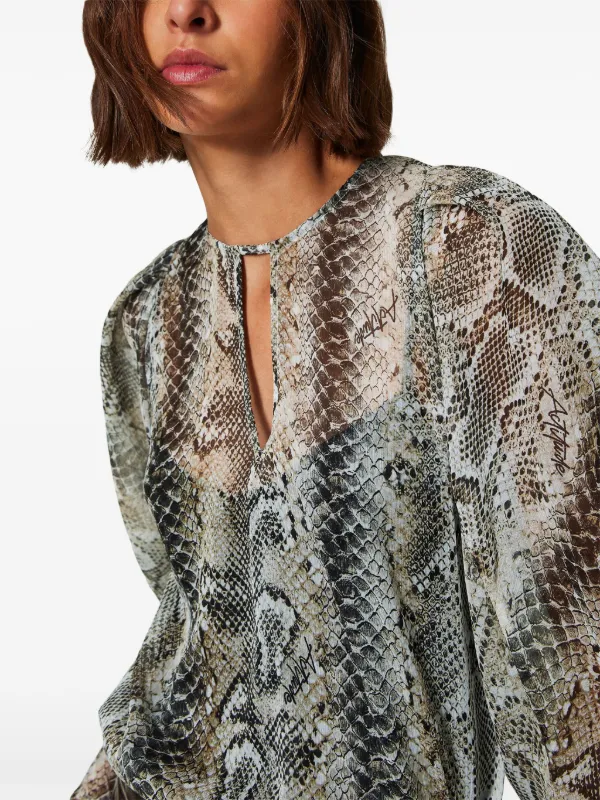 TWINSET snakeskin print chiffon crepe Blouse Grey FARFETCH PT