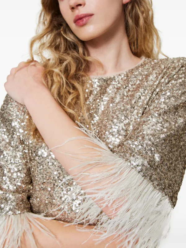 【関税&送料込】Golden  Abito Corto Con Paillettes Oscar de la Renta Ombre Paillette Embroidered Mini Dress
