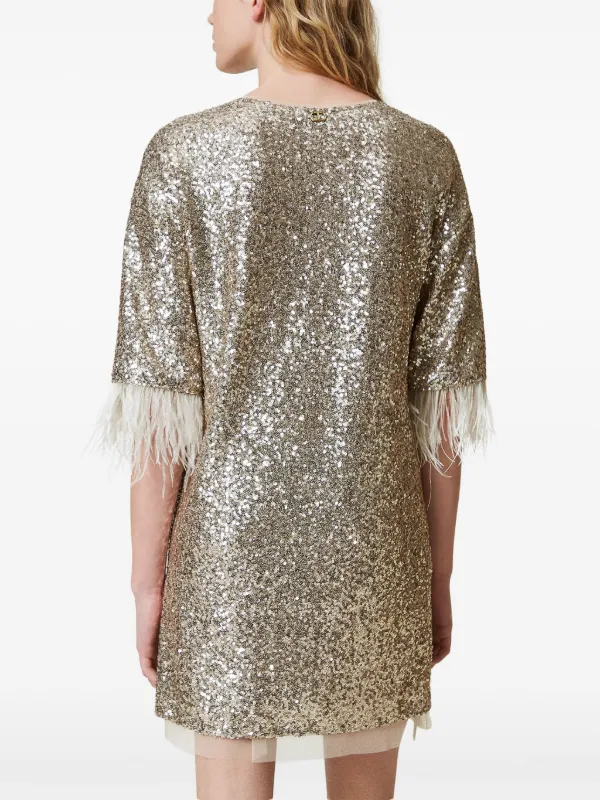 【関税&送料込】Golden  Abito Corto Con Paillettes Oscar de la Renta Ombre Paillette Embroidered Mini Dress