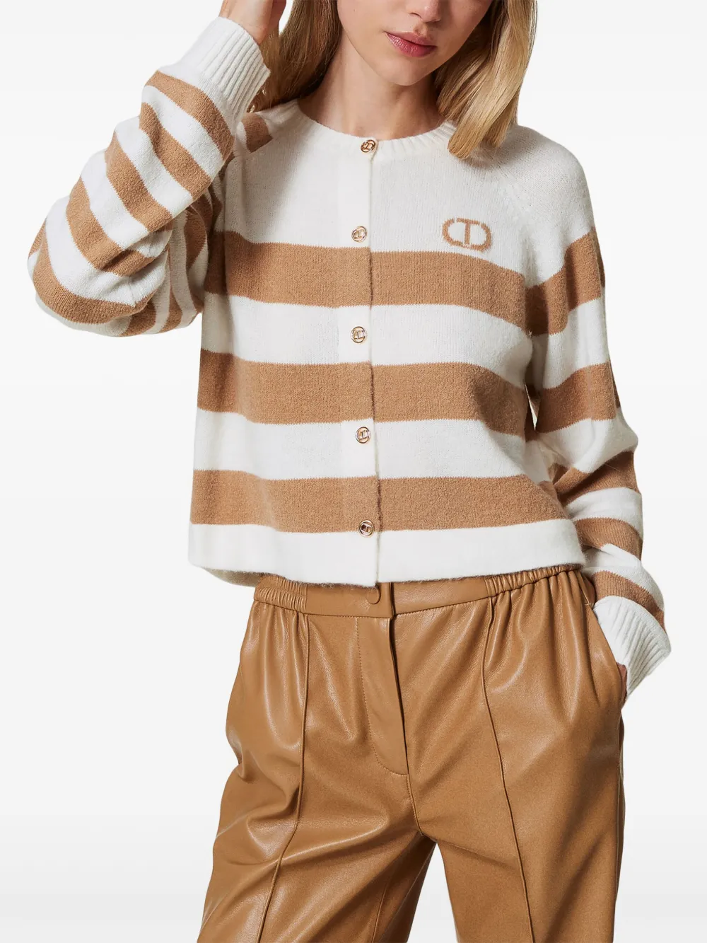 Shop Twinset Two-tone Striped Cardigan In Neutrals