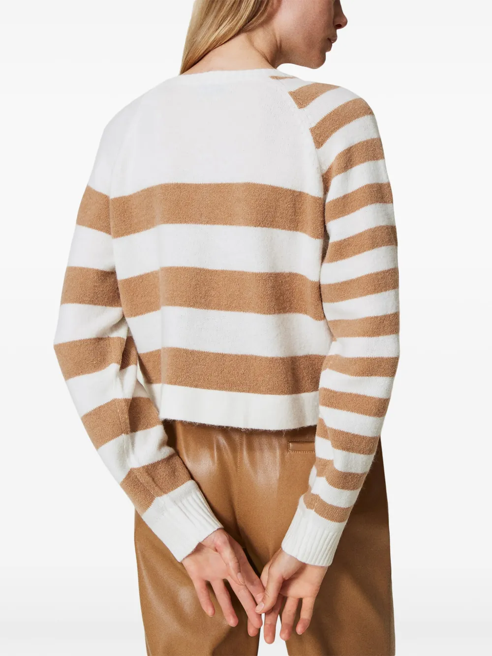 Shop Twinset Two-tone Striped Cardigan In Neutrals