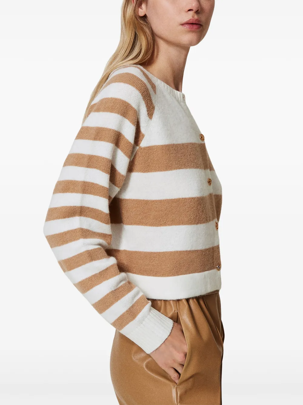 Shop Twinset Two-tone Striped Cardigan In Neutrals