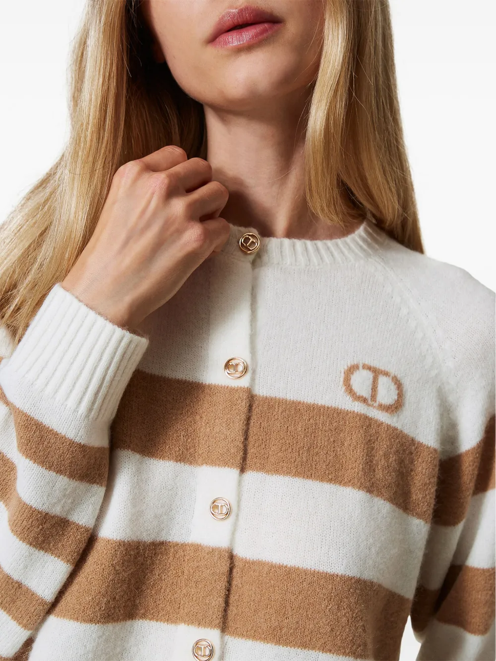 Shop Twinset Two-tone Striped Cardigan In Neutrals