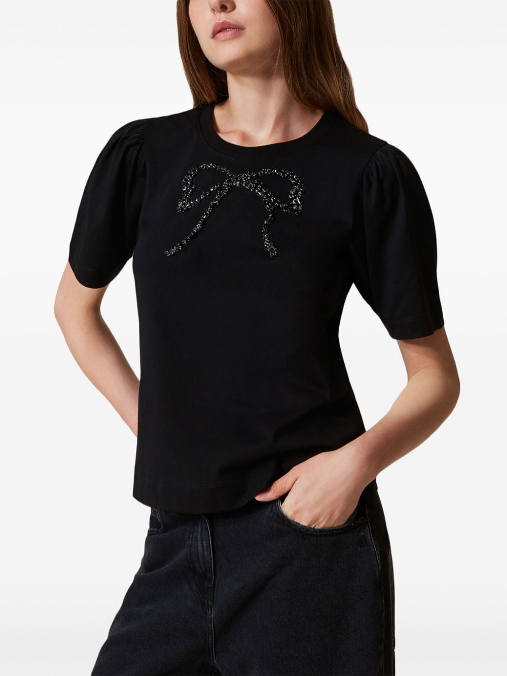 TWINSET bow embroidery t-shirt - Zwart