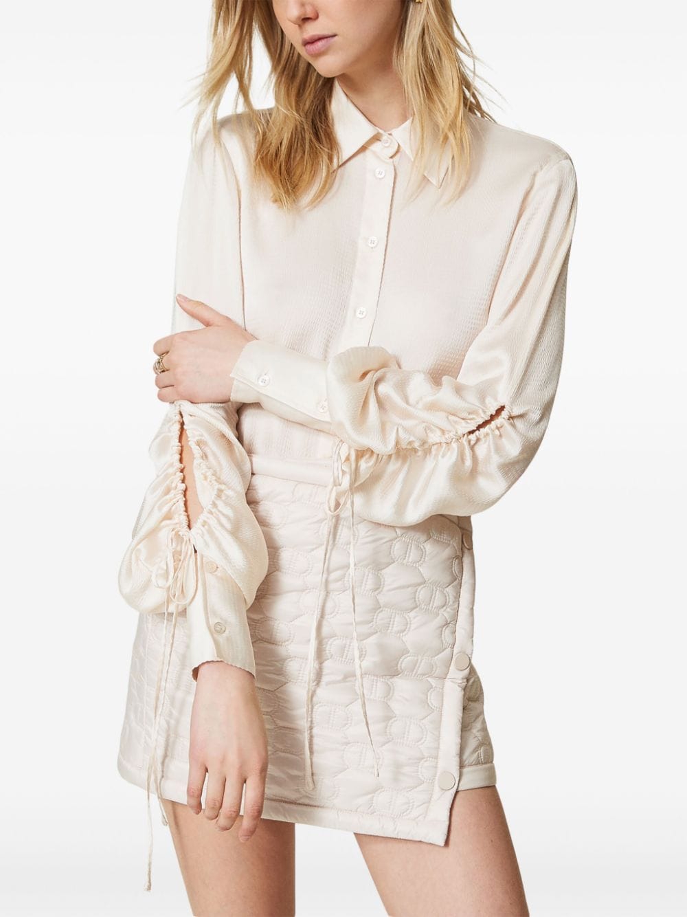 Shop Twinset Cut-out Detailing Satin Shirt In Neutrals