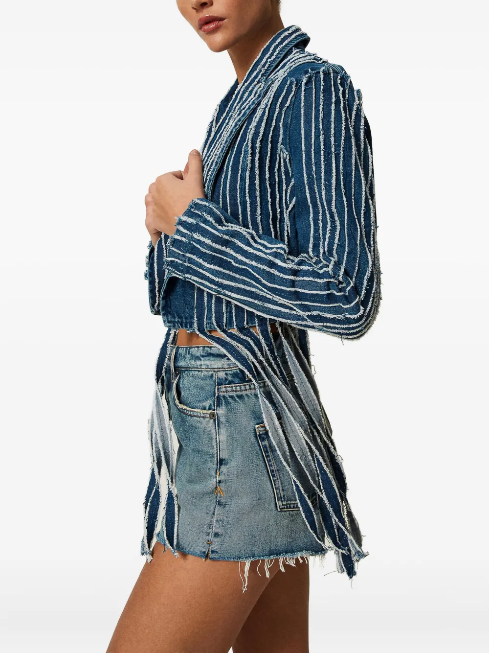 TWINSET frayed-hem denim shorts - Blauw