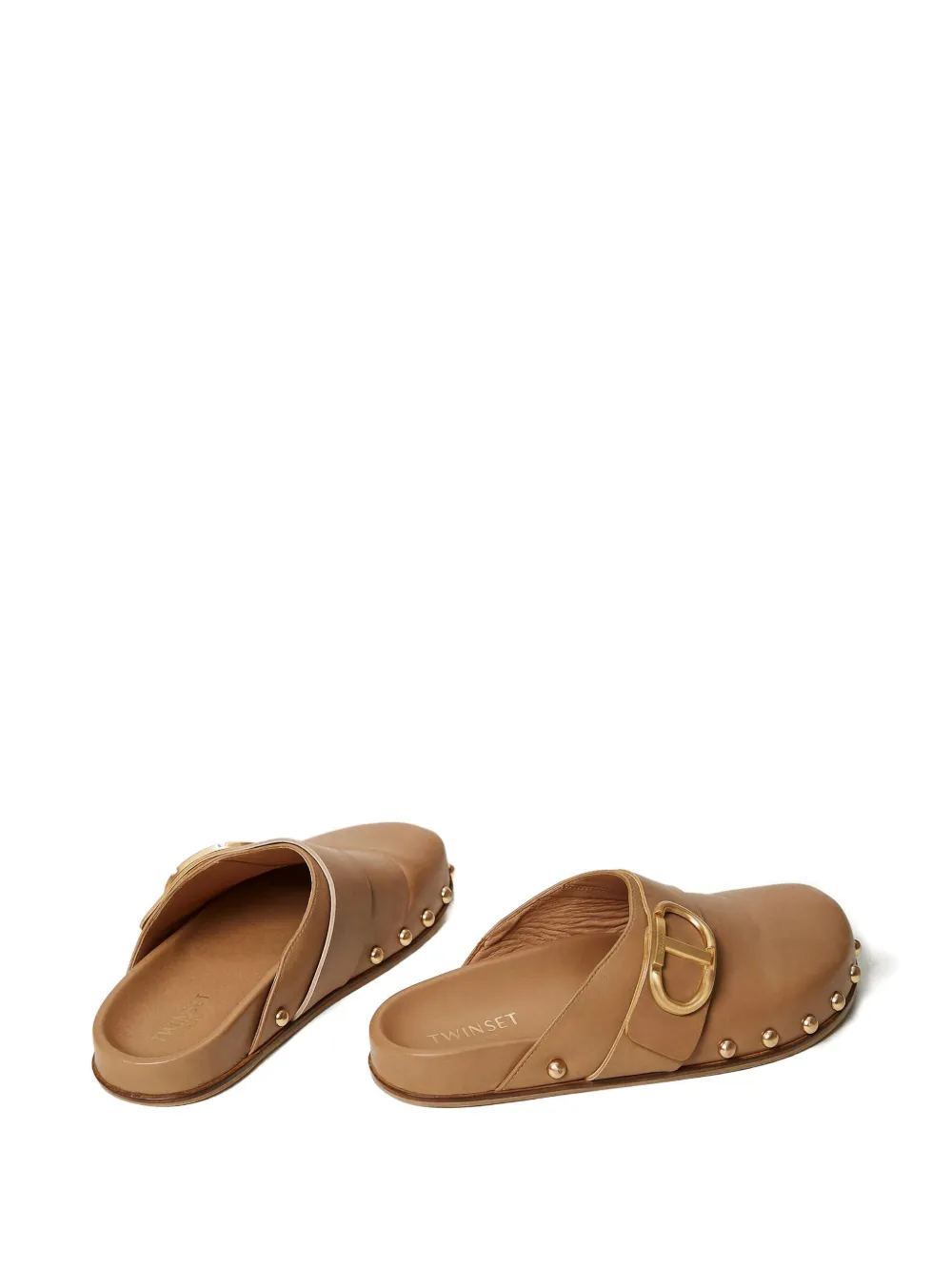 Twinset Oval-t Studded Mules In Brown