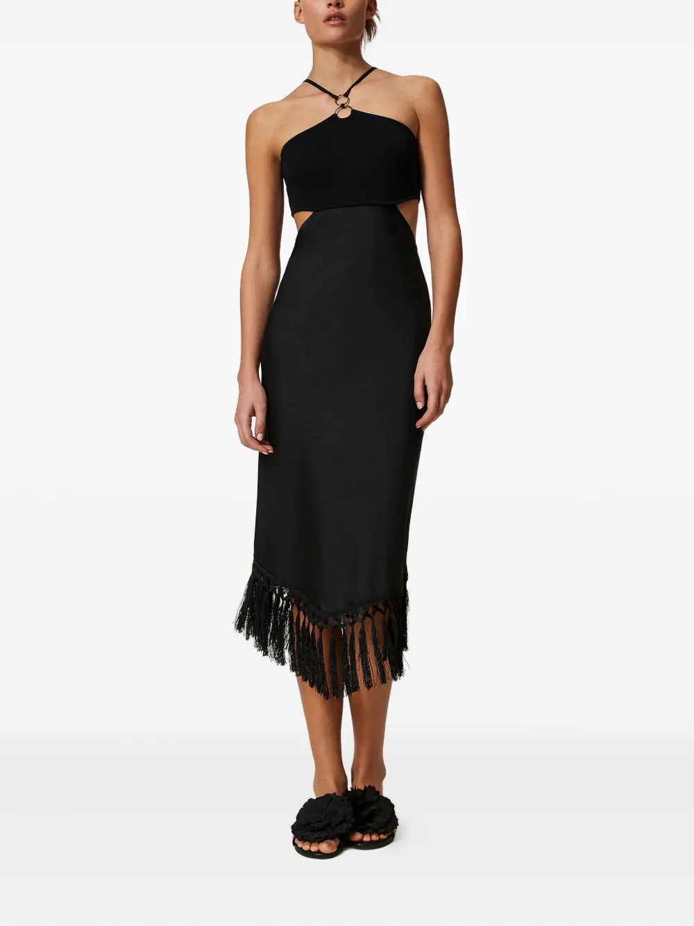 TWINSET cut-out fringe midi dress - Zwart