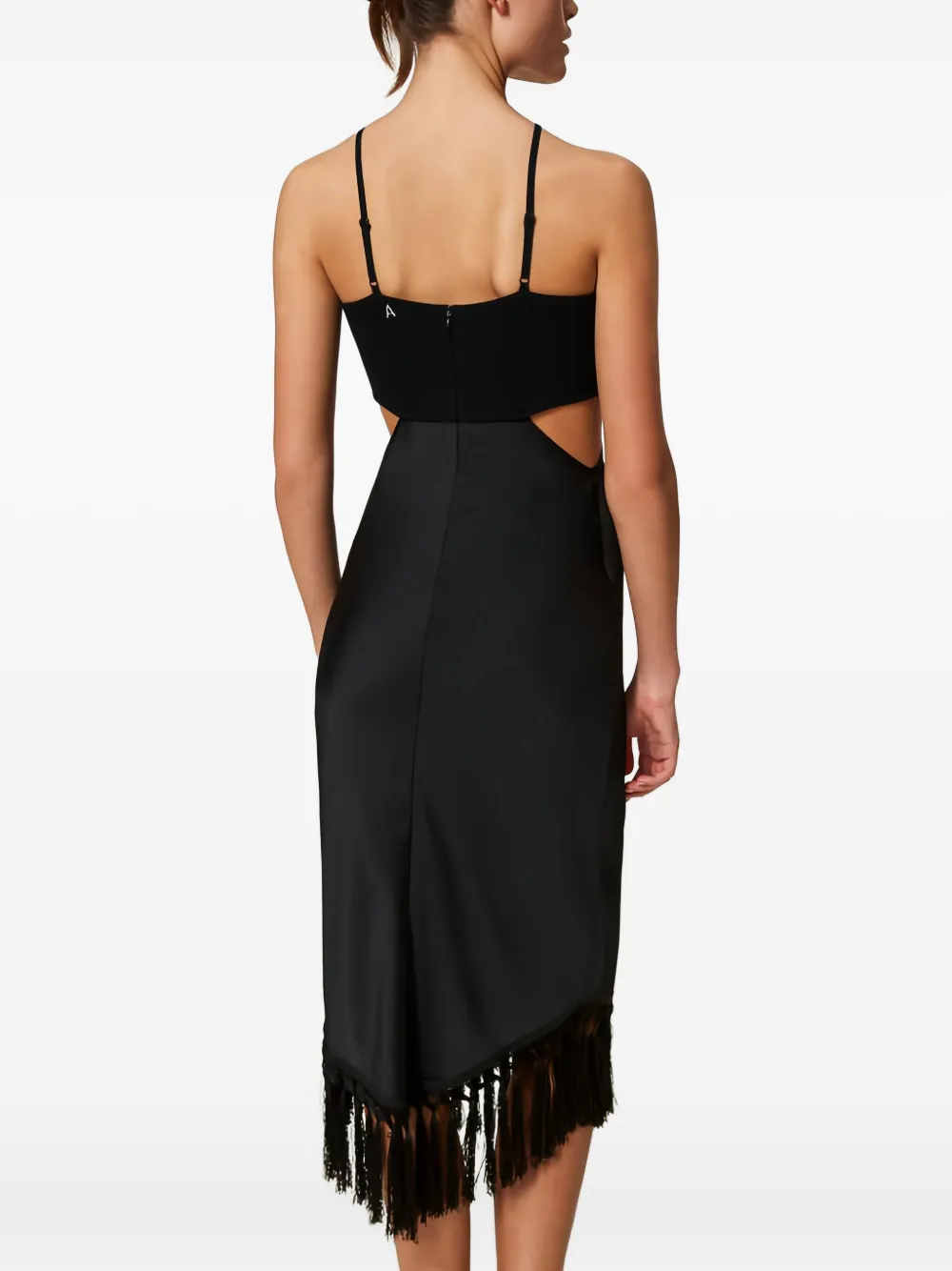 Twinset Cut-out Fringe Midi Dress In Black