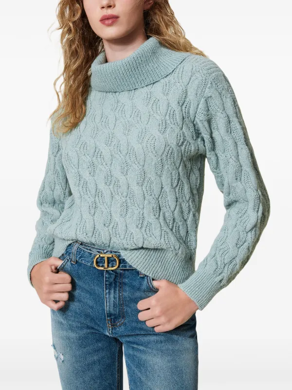 ★★ ★★ Wool Blend Cable Knit Sweater T22E7KT TWINSET cable-knit Sweater | Blue | FARFETCH PL