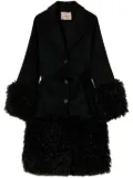 TWINSET faux fur trim belted coat - Black