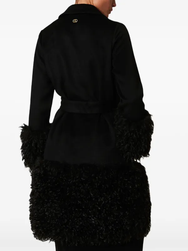 TWINSET Faux Fur Trim Belted Coat Black FARFETCH PH