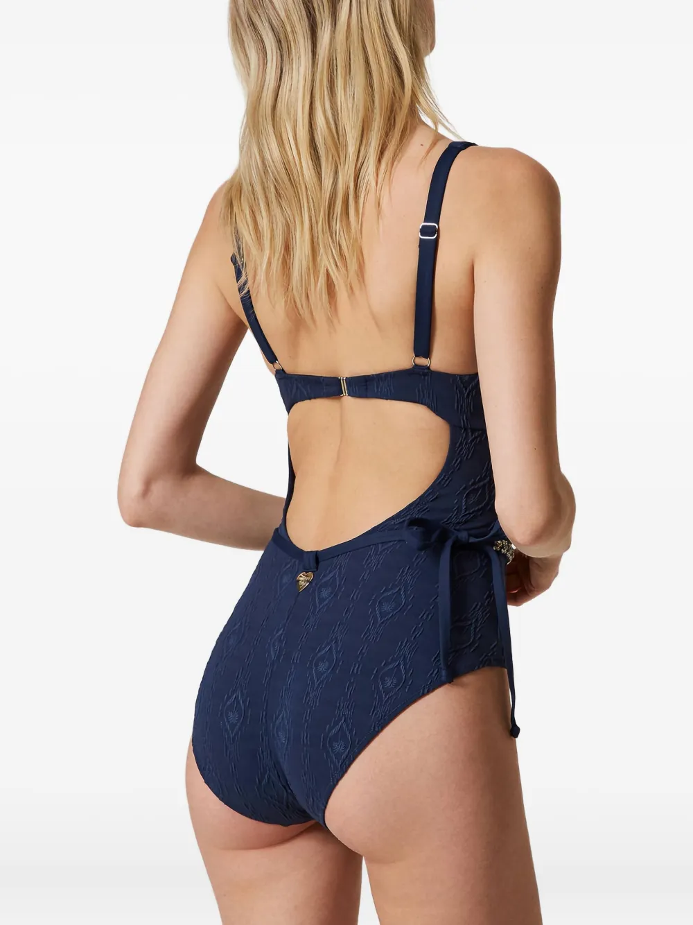 Twinset Embossed-detail Belted Swimsuit In Blue