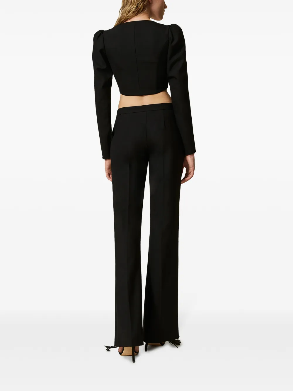 Shop Twinset Pressed Crease Flared Trousers In Black