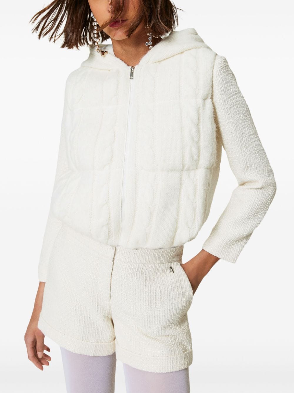 Shop Twinset Cable-knit Padded Gilet In White