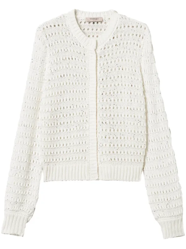 TWINSET sequin-embellished open-knit Cardigan White