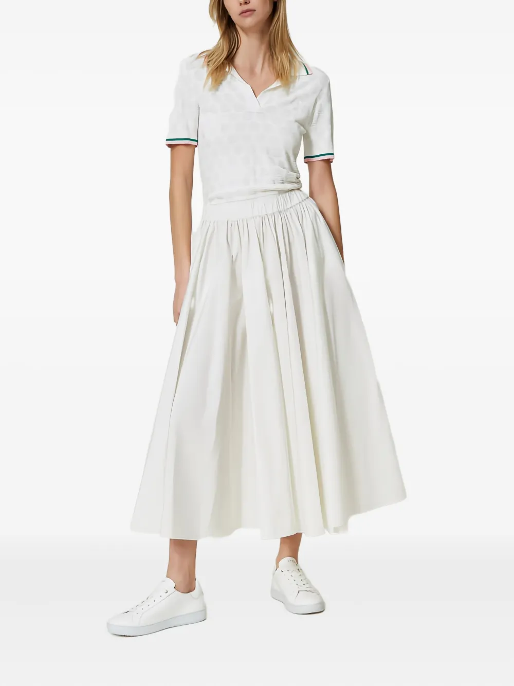 TWINSET Taffeta midi-rok met elastische taille - Wit