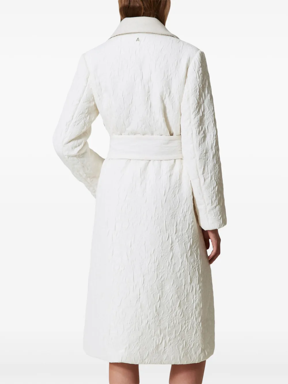Shop Twinset Embossed Double-breasted Coat In White
