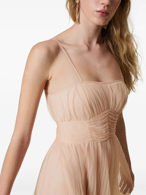pleated tulle midi dress Corset Pleated Tulle Fit & Flare Midi Dress Green / L