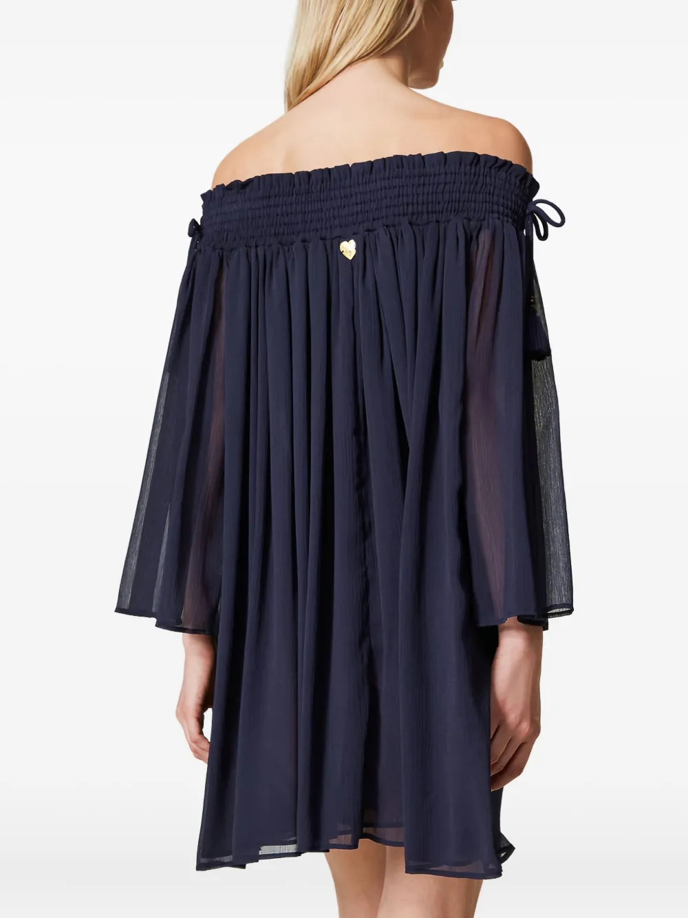 Twinset Off-shoulder Tassel Mini Dress In Blue