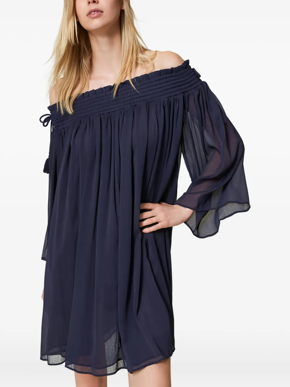 TWINSET off-shoulder tassel mini dress - Blauw