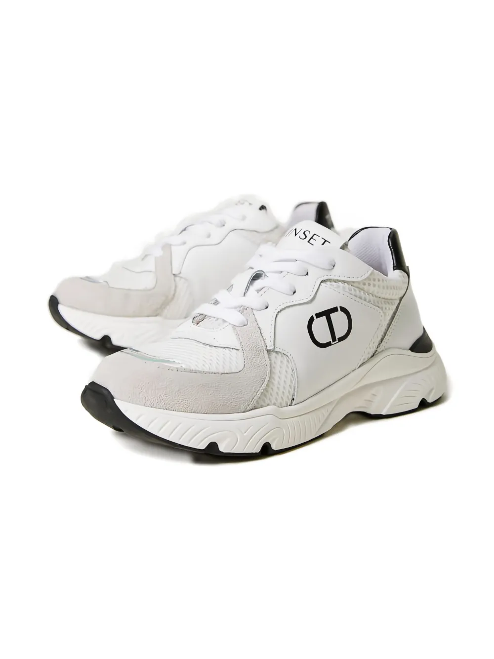 TWINSET Kids Leren sneakers met ovalen logo Wit