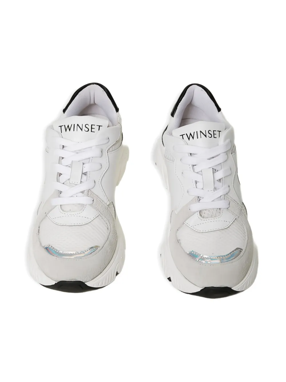 TWINSET Kids Leren sneakers met ovalen logo Wit