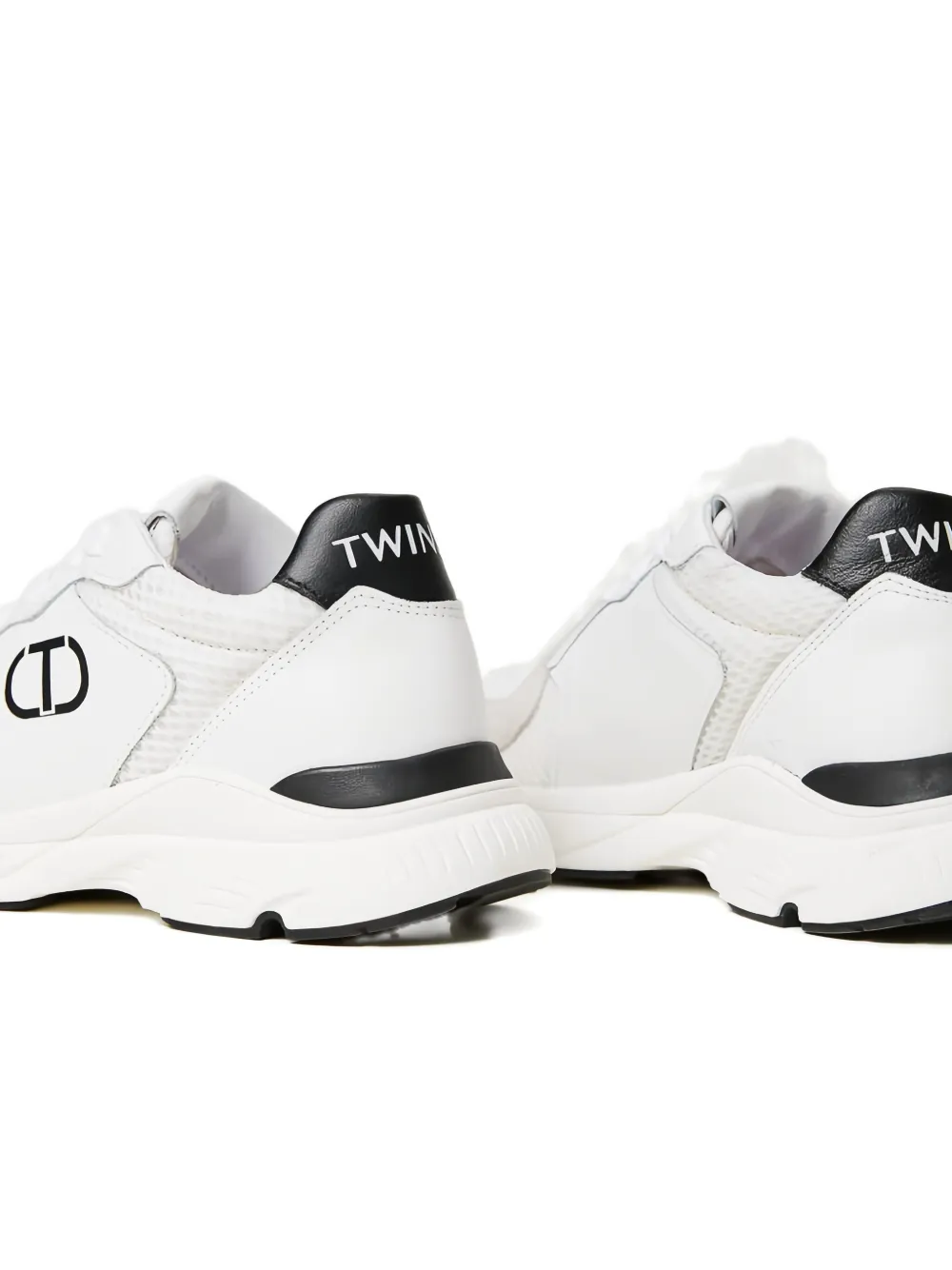 TWINSET Kids Leren sneakers met ovalen logo Wit