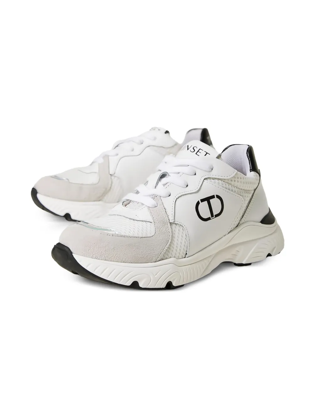 TWINSET Kids Leren sneakers met ovalen logo Wit