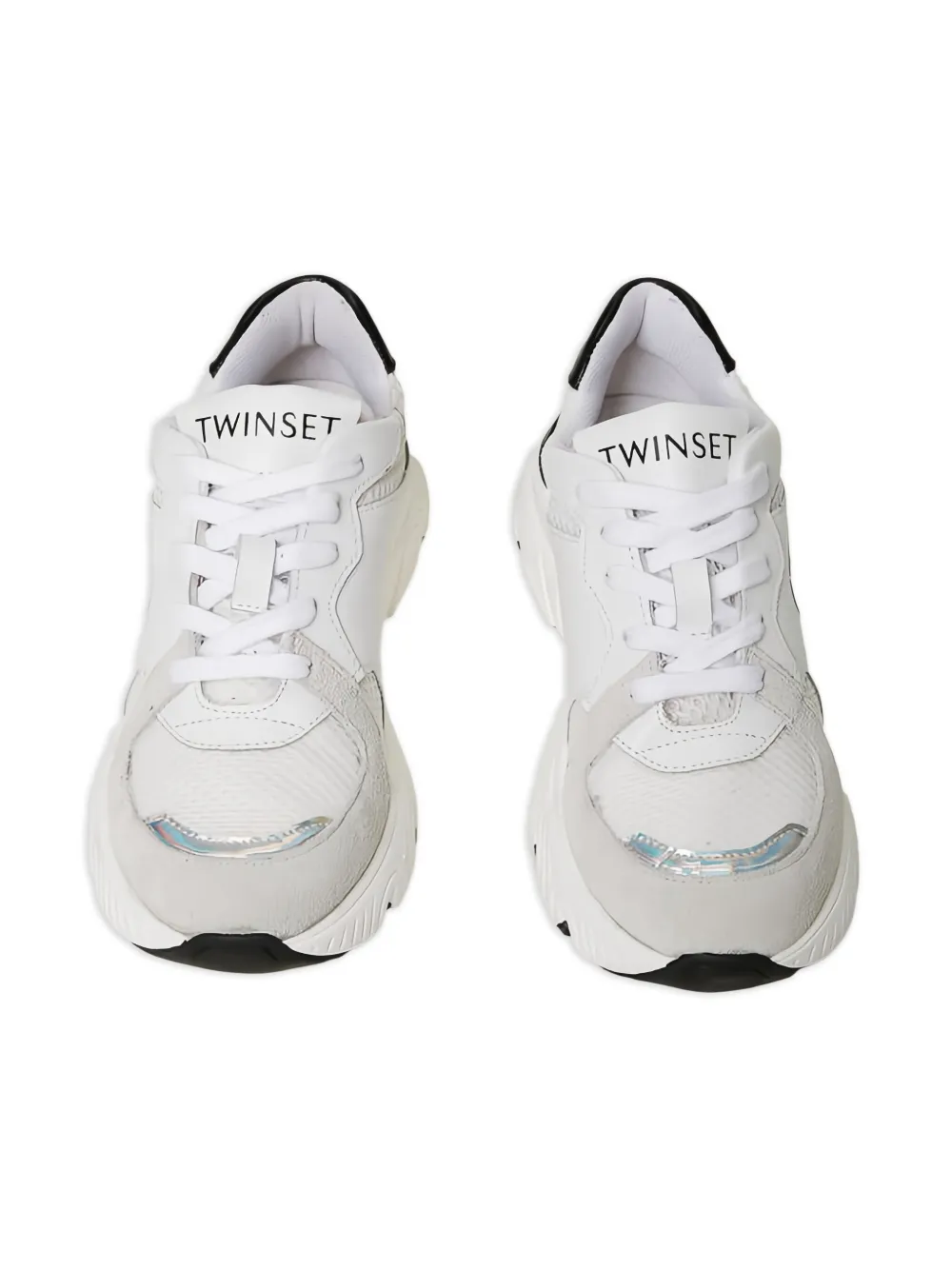 TWINSET Kids Leren sneakers met ovalen logo Wit