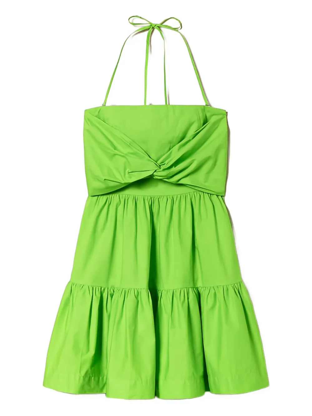 Twinset Twist-front Tiered Midi Dress In Green