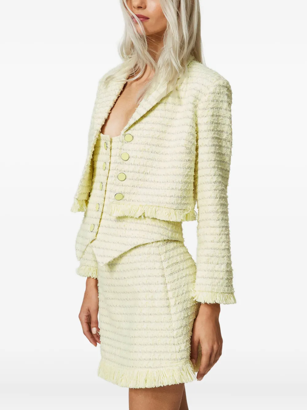 Twinset Bouclé Fringed Mini Skirt In Yellow