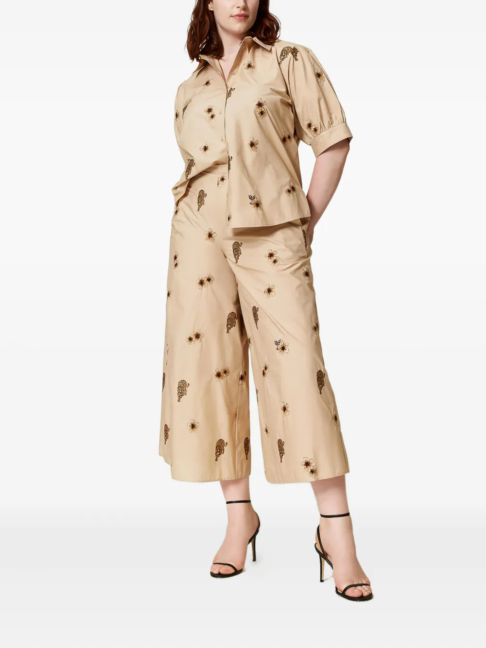 TWINSET Broek met geborduurde bloemen - Beige