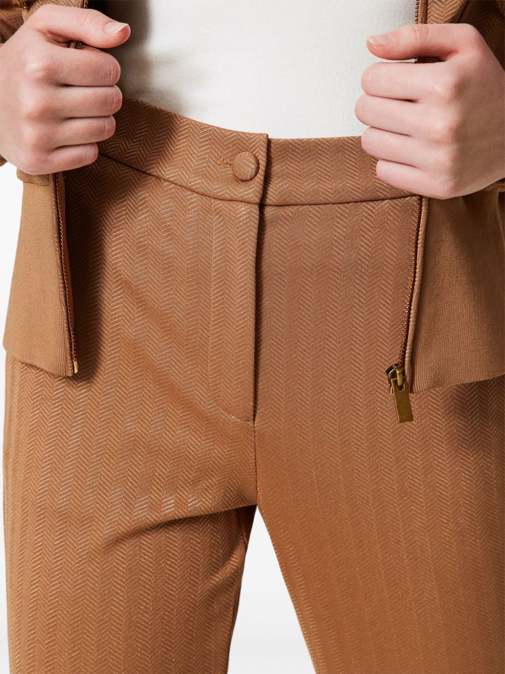 Shop Twinset Jacquard Flared Trousers In Neutrals