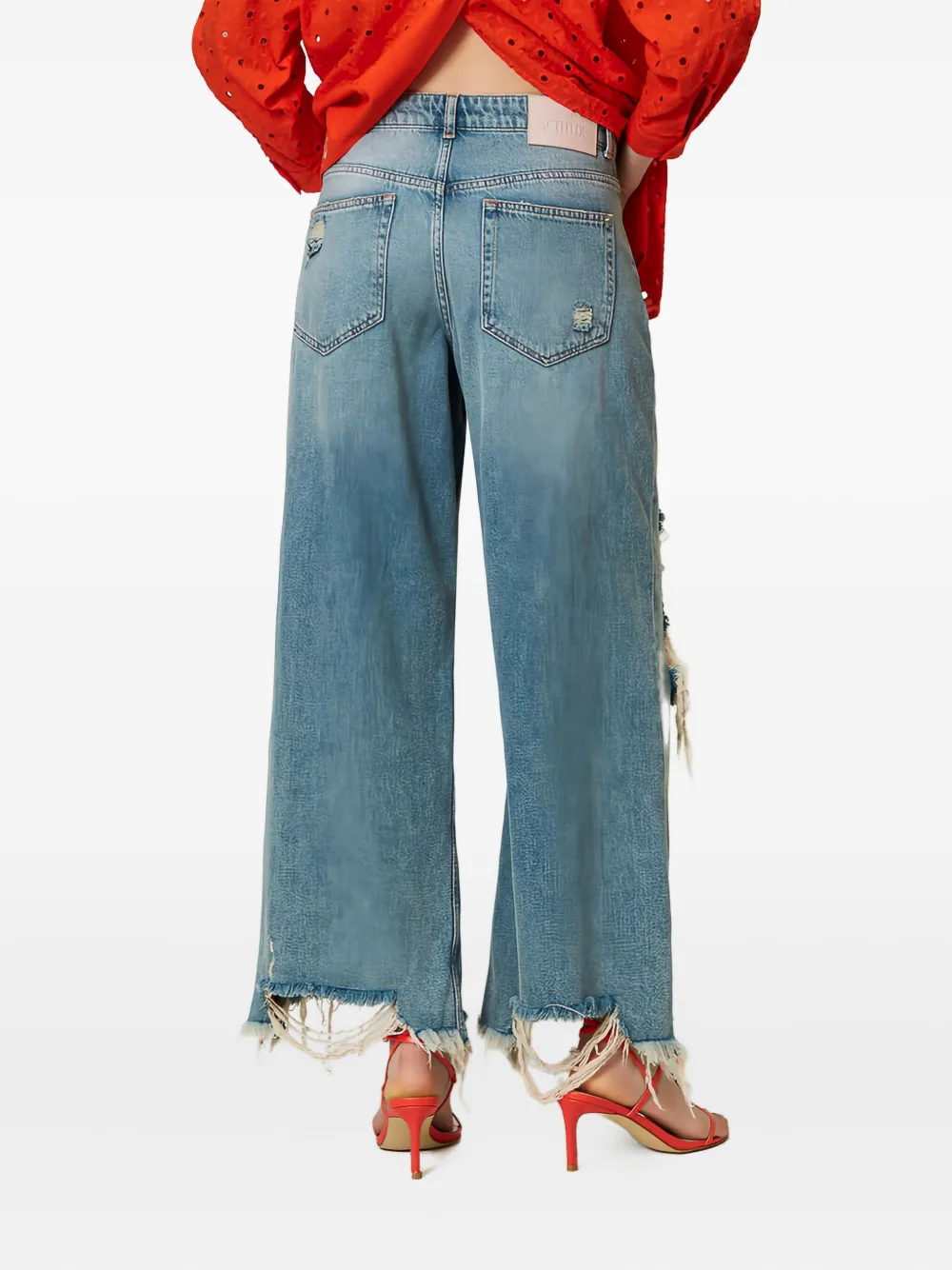 TWINSET Jeans met franje en wijde pijpen Blauw