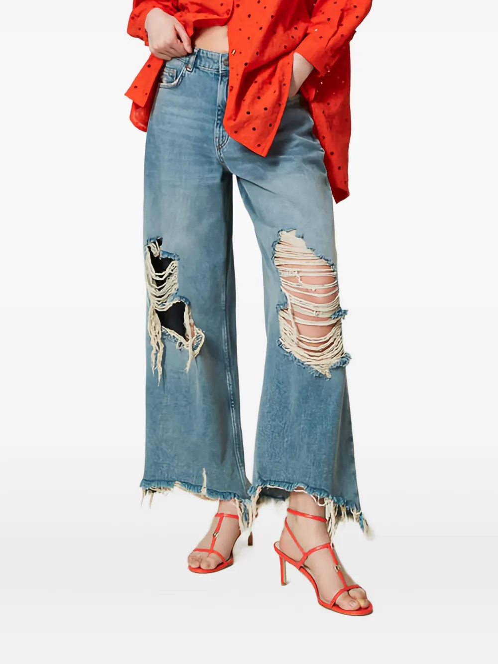 TWINSET Jeans met franje en wijde pijpen - Blauw