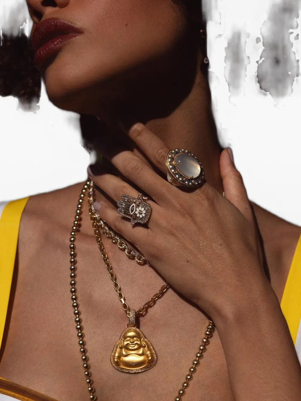 BUDDHA MAMA 20K yellow gold Hamsa diamond ring - ゴールドトーン BUDDHA MAMA 20K yellow gold Hamsa diamond ring - ゴールドトーン