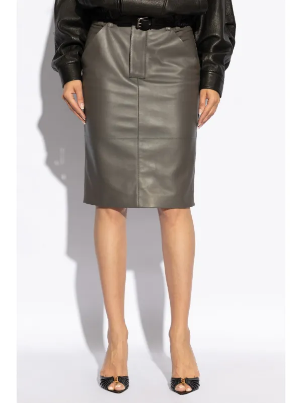 Grey leather pencil skirt best sale