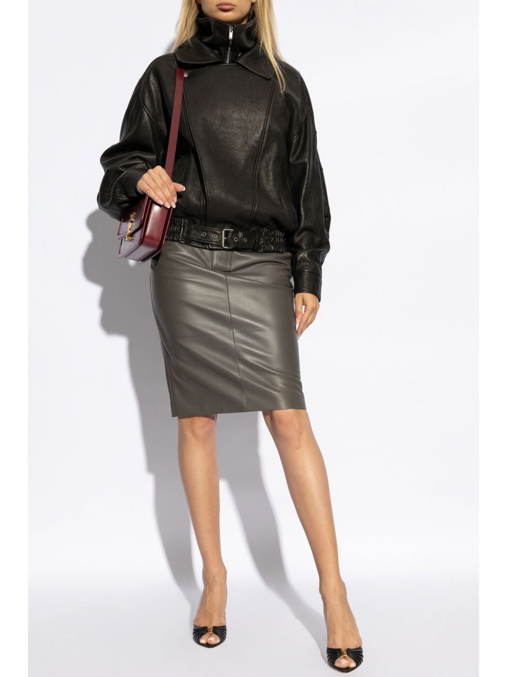 Saint Laurent leather pencil skirt - Grijs