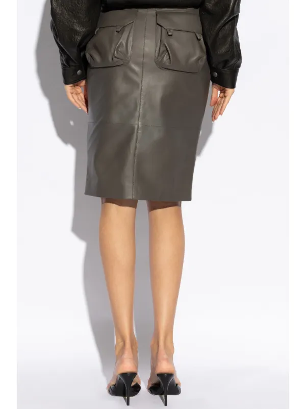 Saint Laurent Leather Pencil Skirt | Grey | FARFETCH