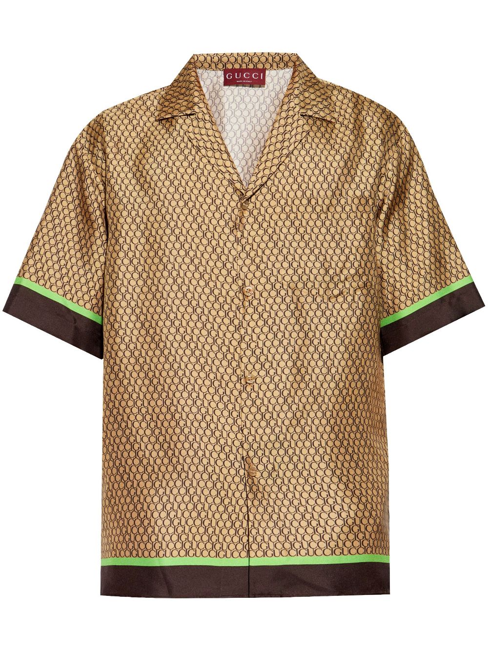 Gucci logo-print silk bowling shirt - Nude